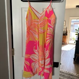 Lilly Pulitzer Silk Pink and Yellow V-Neck Dress
